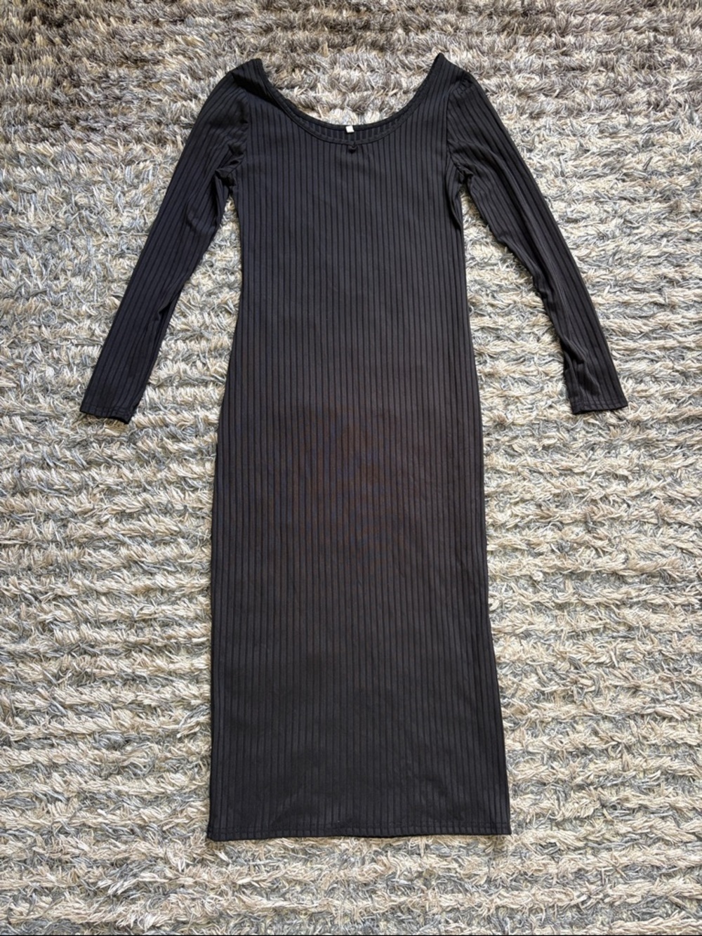 Black Stretchy Ribbed Long Sleeve Midi Dress Size S